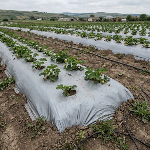 Poza cu Folie de mulcire argintie-neagră UV 30 microni 1,2 m x 1500 m